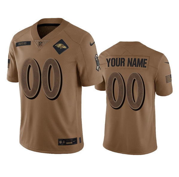 Men%27s Baltimore Ravens Active Player Custom 2023 Brown Salute To Service Limited Stitched Jersey